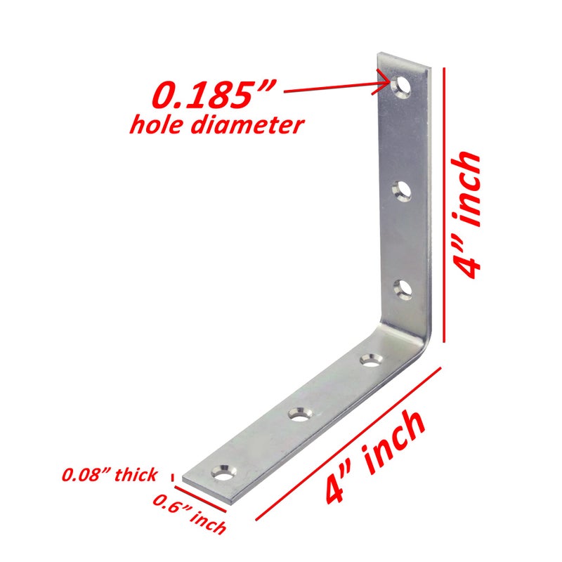 Wideskall 4" inch Heavy Duty Corner Brace Angle Repair Bracket w/ Screws (Pack of 20) - Image 2